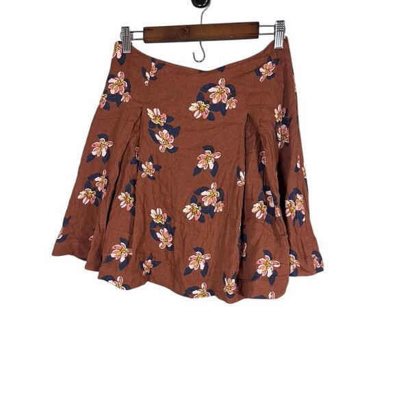 Free People Floral Mini Skirt 10 Brown Boho Western Hippie Indie Folk Preppy 80s - Picture 10 of 12